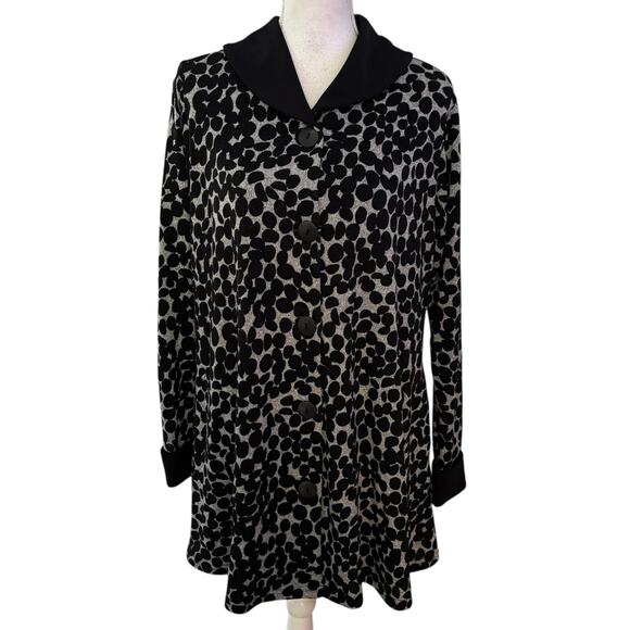 Sympli Size 10 Knit Tunic Top Button Front Polka Dot Print Lagenlook Pockets - Picture 1 of 5